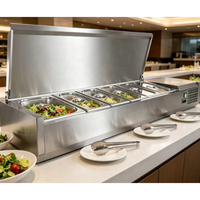 Table de préparation réfrigérée commerciale en acier inoxydable pour pizzas, salades de fruits et présentation de produits de charcuterie avec deux zones de température