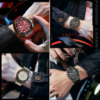 Reloj de Pulsera Deportivo Casual para Hombre, con Caja Octogonal Transparente, Cronógrafo de Cuarzo, Esfera con Marcadores Coloridos, Correa de Silicona, Resistente al Agua