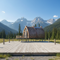 Maison en A-frame avec toit en pente, cabane triangulaire avec loft ouvert, cabane en A-frame avec mezzanine, cabane triangulaire avec niveau supérieur