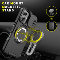 Coque de téléphone avec cadre PC, fenêtre coulissante pour objectif, anneau de maintien et support magnétique pour iPhone 17 Air 16 15 14 13 12 11 Pro Max