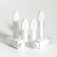 Flacons pompe sans air en plastique transparent givré de 15 ml, 30 ml et 50 ml pour cosmétiques, lotions et sérums, avec logo