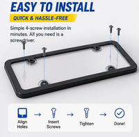 Support de plaque d'immatriculation de voiture en plastique incurvé étanche, norme américaine, avec cache, vente en gros, cadre de plaque d'immatriculation
