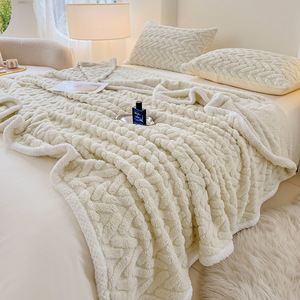 Couvertures en molleton berbère en fourrure de <span class=keywords><strong>lapin</strong></span> jacquard blanc solide en polyester personnalisé en gros en vrac pour l'<span class=keywords><strong>hiver</strong></span> - Product Image 3