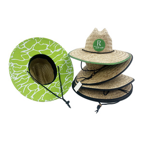 Sombrero de paja natural personalizado con logo para hombre y mujer, sombrero de playa para pesca, sombrero de salvavidas con parche de logo personalizado. - Product Image 3