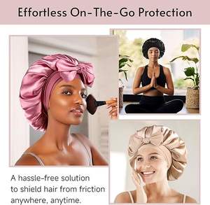 <span class=keywords><strong>Bonnet</strong></span> en satin <span class=keywords><strong>Bonnet</strong></span> en soie pour dormir <span class=keywords><strong>Bonnet</strong></span> de cheveux doublé en satin double couche avec bande de cravate pour femmes cheveux bouclés - Product Image 4