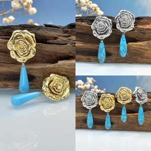 Orecchini a Goccia con Fiore di Rosa per Donne, Stile Barocco Vintage, Accessori per Orecchie da Indossare Quotidianamente - Product Image 3