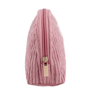 Logotipo personalizable ancho de pana a rayas terciopelo maquillaje cosmético media luna utilidad cremallera bolsa para dama - Product Image 4