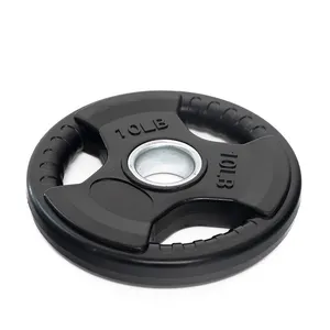 Black Round Three-Hole Black Rubber Barbell Piece For Gym Solid Cast Iron Barbell Piece 2.5Lb-45Lb Free Weight