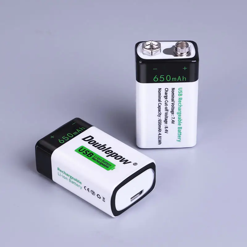 Vente en gros OEM Heavy Duty 9V Lithium-Ion Rechargeable 650mAh 6F22 Li-ion Batterie avec USB pour Jouets