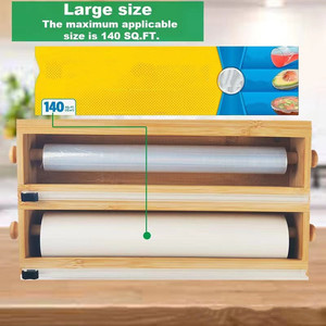 Supporto per organizzatore di rotoli di bambù in carta di alluminio con involucro di plastica, Dispenser per involucro 2 in 1 con taglierina e Logo per cassetto da cucina - Product Image 6