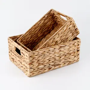 Корзина для хранения водяного гиацинта ручной работы Прямоугольная плетеная корзина для хранения Наборы для хранения