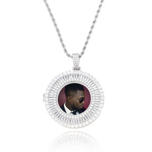 Collier pendentif cadre <span class=keywords><strong>photo</strong></span> <span class=keywords><strong>personnalisé</strong></span> Hip-Hop Iced Out en cuivre et zircon avec chaîne en corde - Product Image 3