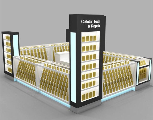 Custom Modern Mobile Phone Case Display Showcase for Mall Kiosk Attractive Accessories LED Custom Cellphone Display Cabinet