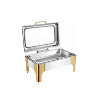 Chauffe-Plat de Luxe Haut de Gamme pour Buffet, Capacité 9L, Rectangulaire avec Couvercle en Verre, en Acier Inoxydable, Fournitures de Traiteur, Vente en Gros