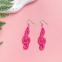Boucles d'oreilles pendantes en forme d'étoile de note musicale en acrylique rose, boucles d'oreilles scintillantes pour femmes, boucles d'oreilles à paillettes tendance