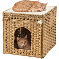 Lit pour chat tressé spacieux, toutes saisons, pour la maison, semi-fermé, avec bac à litière, nid pour animaux de compagnie