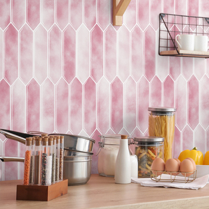 <span class=keywords><strong>Piastrelle</strong></span> a Mosaico in Acquerello <span class=keywords><strong>Rosa</strong></span> e Bianco per Pareti del Bagno, Decorazione Elegante e Delicata per Toilette - Product Image 4