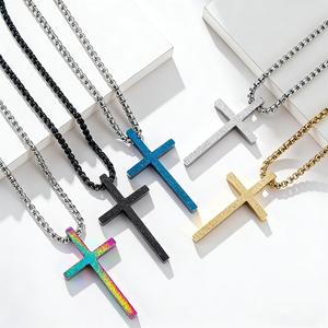 Fuente de comercio electrónico transfronterizo: colgante de cruz minimalista, de nicho y personalizado de acero de titanio esmerilado, directo de fábrica - Product Image 1