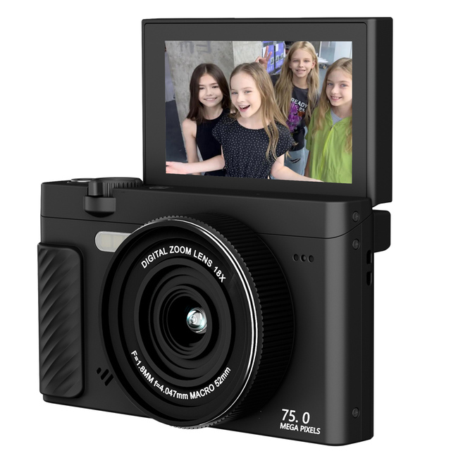 Hot Sale 180° Flip Screen Selfie 4K Digital Camera 18* Zoom Max 75mp Photos Built in LED Light for Vlog Live Sreaming