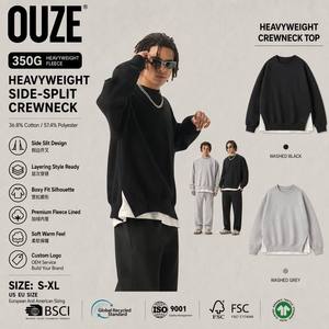 เสื้อสเวตเชิ้ตคอกลมผู้<span class=keywords><strong>ชาย</strong></span> 350gsm หนานุ่ม ดีไซน์ผ่าข้าง สไตล์อเมริกันสตรีทแวร์ สีพื้นเรียบ สามารถสกรีนโลโก้ได้ - Product Image 1