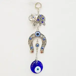 Blue Evil Eye Olifant En Hoefijzer Geluk Charme Glazen Hanger Met Legering Boze Oog Muur Opknoping Decoratie
