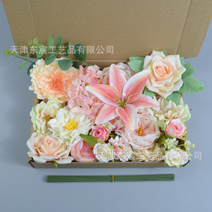 Boîte de fleurs artificielles Dongchen Crafts, bouquet de fleurs en soie 30x21.5x5cm, rouge champagne, décoration de mariage et de maison - Product Image 3