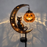 Halloween-Kürbis-Dekoration mit Solarlicht, Niedliche Mond- und Katzen-Figur, Outdoor-Ornament für Haus, Garten und Hof, Feiertagsdekoration