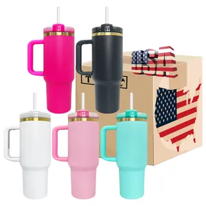 Mỹ Trong Kho Laser Khắc H2.0 40Oz Vàng Pated Uống Tumblers Nước Ngoài Trời Chai Với Rơm Và Có Thể Tháo Rời Xử Lý