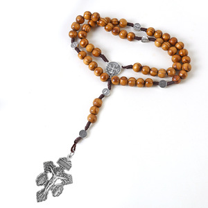 Ciondolo Rosario in Legno Croce del Perdono Medaglia Miracolosa San Benedetto Catena con Perline Regalo Religioso Cattolico per Pasqua - Product Image 5