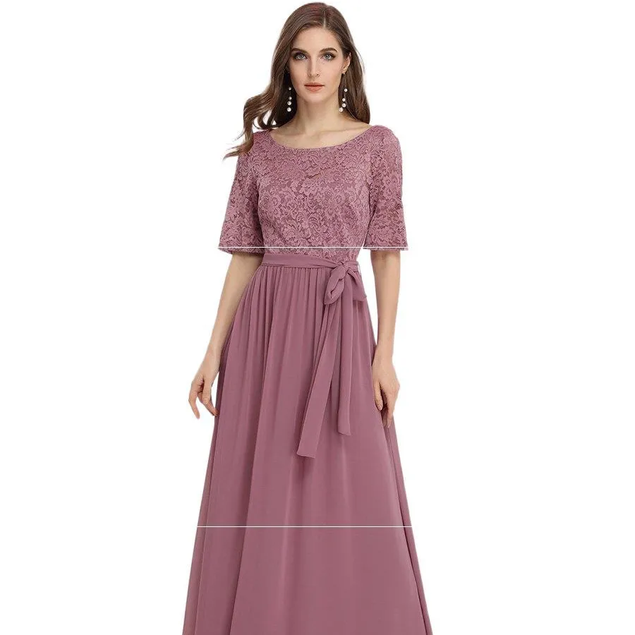 Lace bridesmaid dress long sleeveless wedding evening dress formal evening dress wedding gown