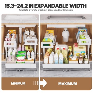 Organiseurs extensibles sous l'évier, rangement à 2 niveaux, hauteur réglable, organisateur coulissant sous l'armoire - Product Image 4