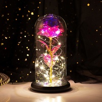 M065 24K daun emas buatan mawar Natal Valentine botol kubah kaca abadi Galaxy LED mawar bunga dekoratif tanaman