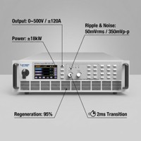 Fuente de Alimentación CC Bidireccional Programable PBS 2500-120L 18kW 500V para Validación de Sistemas de Microredes y Pruebas de Inversores Solares