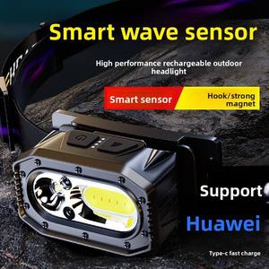Lampe frontale LED rechargeable par USB, capteur de mouvement, double lumière COB LED, phare ultra lumineux avec affichage de la puissance, pour le camping, la pêche, la course à pied - Product Image 5