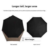 [Fini les sacs à dos mouillés] Parapluie pliant de protection dorsale kaki et noir, protection UV, 55 cm, grand format, pour hommes, trajets quotidiens, école, simple et élégant
