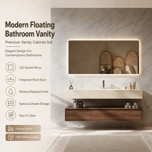 Mueble de <span class=keywords><strong>Baño</strong></span> Flotante Moderno, Conjunto de Mueble de <span class=keywords><strong>Baño</strong></span> Montado en la Pared con Espejo LED, Fabricante de <span class=keywords><strong>Muebles</strong></span> de <span class=keywords><strong>Baño</strong></span> de Lujo - Product Image 1