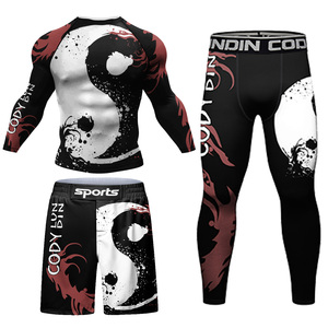 Fitnesskleding Op Maat Bedrukt Heren Lange Mouw Bjj Mma Odm/Oem Rash Guard Mannen Panty T-Shirt Legging Shorts Sportpakken Sportkleding - Product Image 5