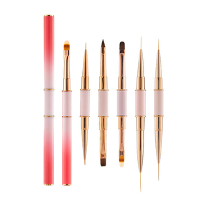 Ensemble de pinceaux à double tête pour nail art, logo personnalisé, rose, nylon doux, pour peinture au gel UV, salon de manucure - Product Image 1
