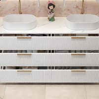Nouvelle Vanité de Salle de Bain Courbée Blanche Crème Personnalisée 2026 avec Lavabo Intégré et Miroir LED, Vente en Gros