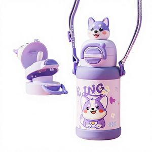 School High-Value Cartoon Design Vacuum Thermos Gift Food Grade 316L Drop-Proof Portable Straw Kids Water <b>Bottles</b> Flask - Product Image 1