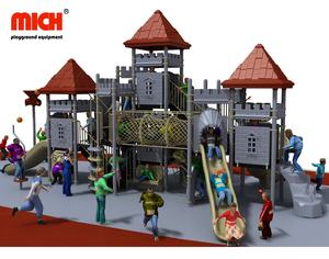 Mich Anti-UV Château Thème Bambin 2 Niveaux Aire De Jeux Extérieure avec Toboggans Différents Net Tunnel D'escalade, panier de Basket - Product Image 1