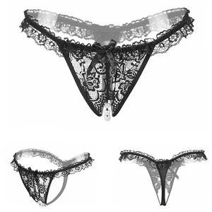 Lot de 6 culottes string pour femmes, dentelle noire, détail perle, taille basse, respirantes, lingerie sexy - Product Image 3