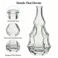 Bouteille de liqueur en verre géométrique à facettes de 500 ml, OEM, marque privée, base lourde, bouchon en liège, gravure, marquage à chaud pour Tequila Whisky