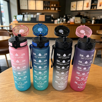 Grande gourde de 1L à dégradé de couleurs avec échelle graduée et corde de levage, idéale pour la rentrée scolaire, les voyages et le sport