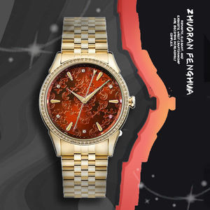 高級ファッションビジネスゴールドステンレス鋼ガラスダイヤル防水ジュエリー時計付き男性用クォーツ動き幅22mm - Product Image 2