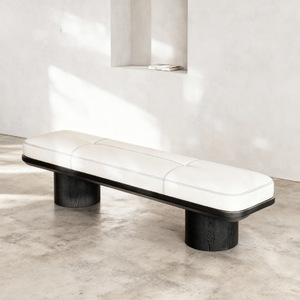 Tufted Leather Bench With Wooden Legs Shoe Changing Bench For Living Room Adult Use - Product Image 2