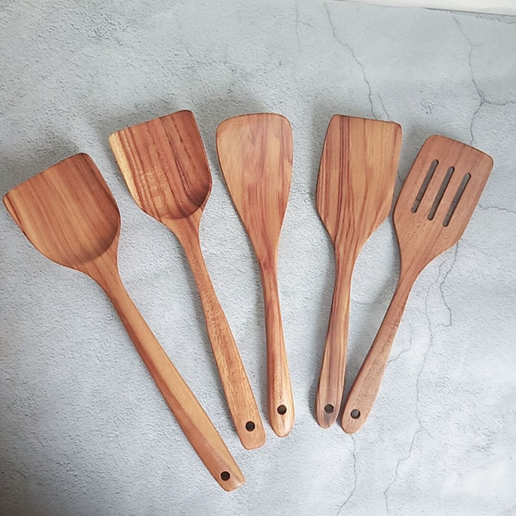 Wooden Kitchen Utensils Set Non-stick Pan Gift Wooden Spoons for Cooking Utensils Natural Teak Wooden Spoons