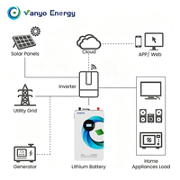 Système de stockage d'énergie VANYO 5,12 kWh 51,2 V 100 Ah, batterie LiFePO4 pour stockage d'énergie solaire domestique, montage mural