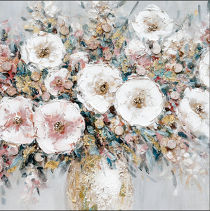 <span class=keywords><strong>Peinture</strong></span> à l'huile murale abstraite florale peinte à la main, <span class=keywords><strong>bouquet</strong></span> <span class=keywords><strong>de</strong></span> fleurs roses et blanches dans un vase texturé, pour la décoration intérieure - Grande Vente - Product Image 4