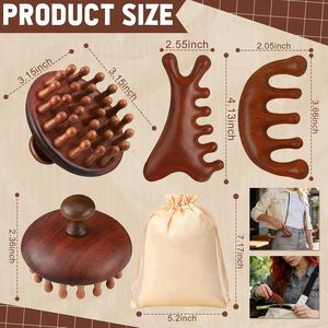 Peigne de massage en bois Gua Sha pour le cuir chevelu, outil de démêlage des cheveux, thérapie de relaxation, soulagement de la tension, soin personnel, réducteur de stress, cadeau - Product Image 2